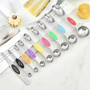 9pcs Magnetic Measuring Spoon Set, Double-Sided Tea and Coffee Scoop, Heavy-Duty Stainless Steel Leveler, Dry & Liquid Ingredients
