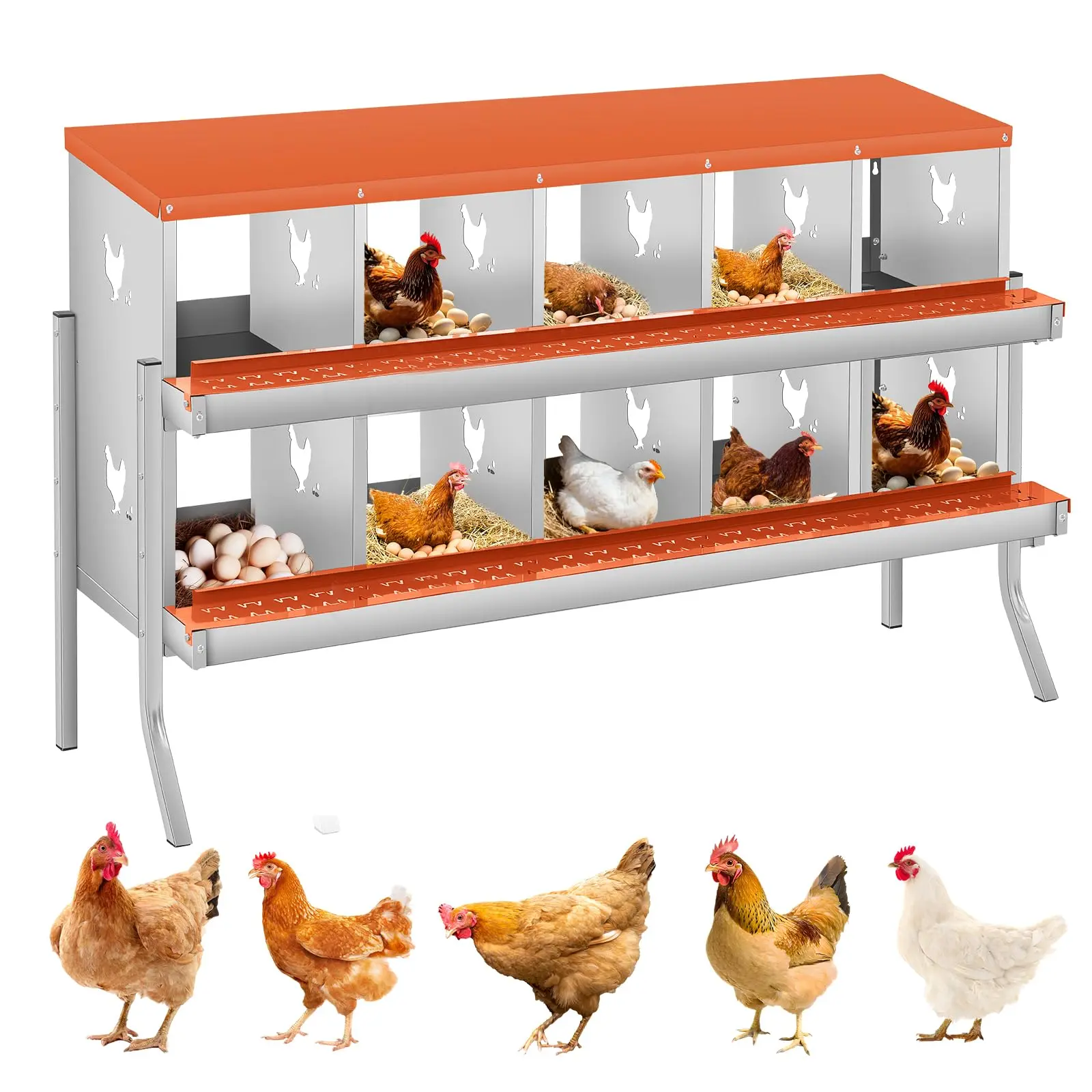 Chicken nest box, 10 compartments, two-color egg laying box with large wall holes for easy egg collection
