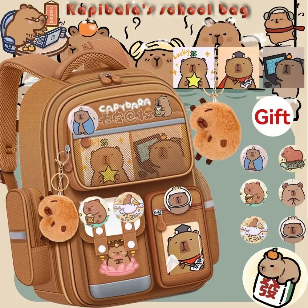 Waterproof Capybara Backpack Large Capacity Ergonomic Spine Protection Comfortable Wide Straps School College Bag for Students