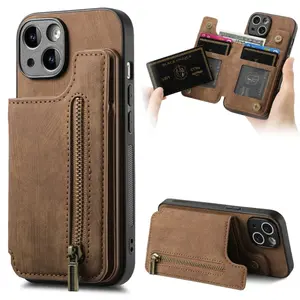Zipper Cards Solt Wallet Leather Case For iPhone 16 Pro Max 15 14 Plus 13 12 11 Pocket Magnetic Double Buckle Cover
