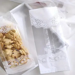 100pcs/Set Clear Lace Self-Seal Cookie Bags – Food Safe & Resealable for Candy, Gifts, & Favors
