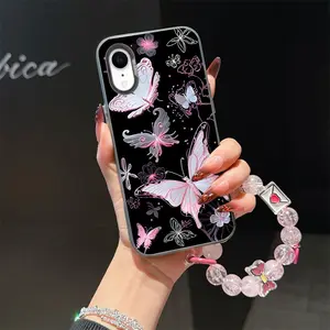 For iPhone XR pink butterfly suit bracelet phone Case Decorative Phone Protector For iPhone XR with silicone Shock proof design perfect for popular