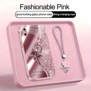 Suitable for [iPhone Xs] high-end phone case，a beautiful four-leaf clover lanyard is included,printed case, no glitter，exquisite high-quality rose pattern,a variety of colors are available for you to choose from YM99