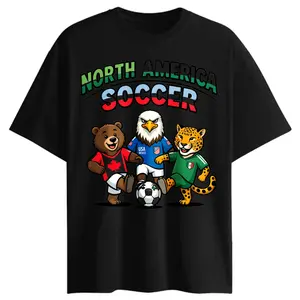 North America Soccer Graphic T-Shirt for Men & Women, 100% Cotton Patriotic Mascot Tee, Casual Football Sports Top