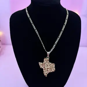 Large Texas Nugget Pendent with Figaro Chain 14k Gold Plated Excellent Quality Bold Statement Jewelry Gift