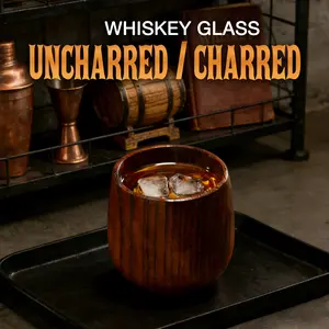 【Buy 1 Get 1 Free】ChristmasGifts Wooden Whiskey &Bourbon Drinking Glass Tumbler CupUncharred Charred Old Fashioned Glass Giftsfor Men Traditional DrinkwarePerfect ChristmasGift..