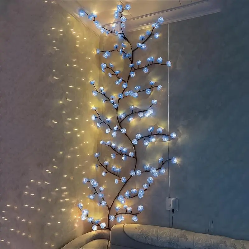 USB Powered Cherry Blossom Branch Light, Flexible DIY Branch Light, Aesthetic Vine Light, Decorative Ambient Night Light for Home Party Bedroom Decor