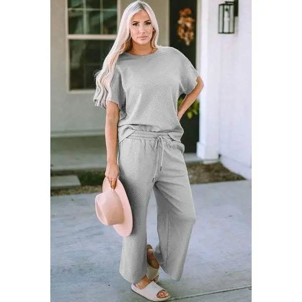Spring Break Texture Short Sleeve Top and Pants Set
