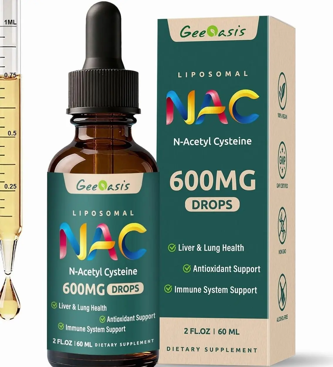 Liposomal Liquid NAC Supplement N-Acetyl Cysteine Drops, N Acetyl Cysteine 600 mg with Quercetin & Zinc for Adults & Kids, Liver & Lung Support, Antioxidant, Immune & Skin Health, 2 Fl Oz