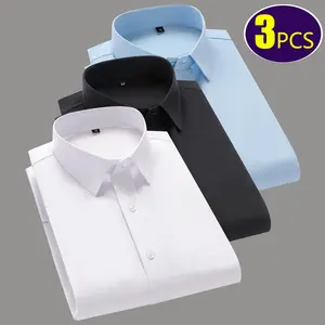 3-Pack men's slim-fitting elegant long-sleeved shirts, solid color smooth texture, casual formal wear for many occasions, four-season shirts, smooth formal wear, cut and fit