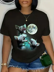 100% Cotton Three Hairless Sphynx Cats Howl At Moon 3 Wolfs Funny Parody T-Shirt