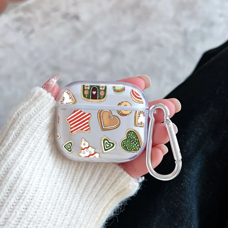 Cookie Wonderland Pattern TPU Soft Protective Case for Apple AirPods 4/3/2/1/Pro/Pro2 Transparent Earphone Cover with Keychain Attachment