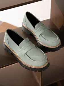 Women's Round Toe Loafers with Line Details, Comfortable Suede Thick Sole Flats, Casual Fashion Slip On Shoes for Office & Street Style, Business Loafers