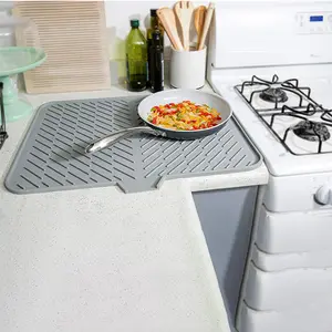 Extra-Large Silicone Dish Drying Mat with Drainage Lip - Durable and Heat-Resistant Kitchen Counter Drainer Pad for Effortless Cleaning - Ideal Tableware Coaster