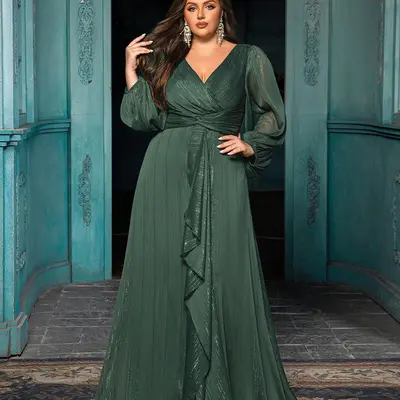 dark green dress amazon Long Sleeve Curvy This garment fits true Color:Black Silver La Femme 32424 - scm-category-boots