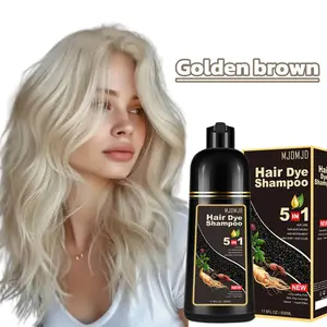 5-in-1 Hair Dye Shampoo – Black Gold Formula, Unisex, Golden Brown, Instant & Long-Lasting Gray Coverage, Natural Herbal Ingredients, Ammonia-Free, Gentle & Nourishing, Adds Shine, 500ml