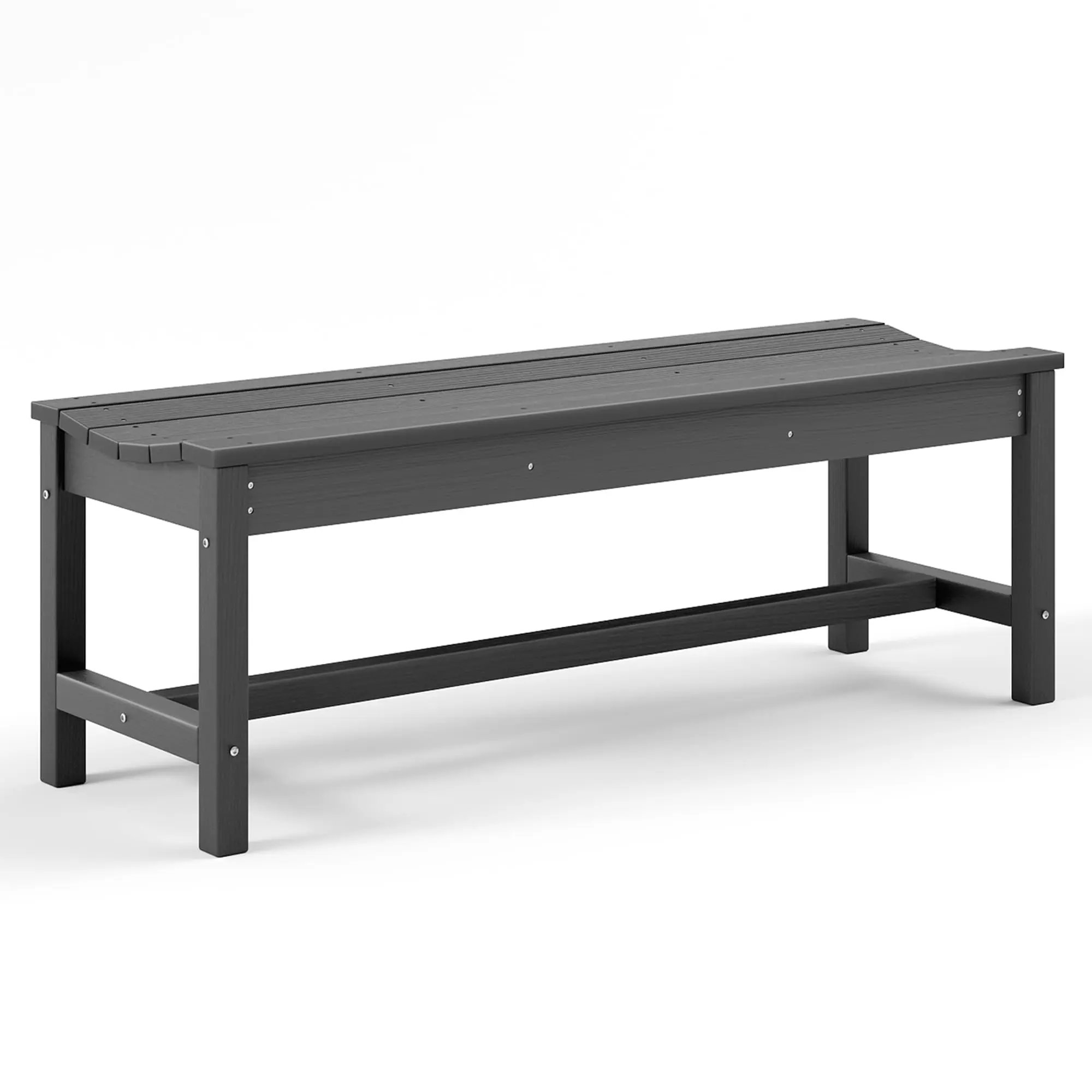2-Seat HDPE Backless Outdoor Bench, 800lbs Weight Capacity, Weather Resistant Curved Seat, Fade & Crack Proof Patio Bench for Garden Porch Entryway
