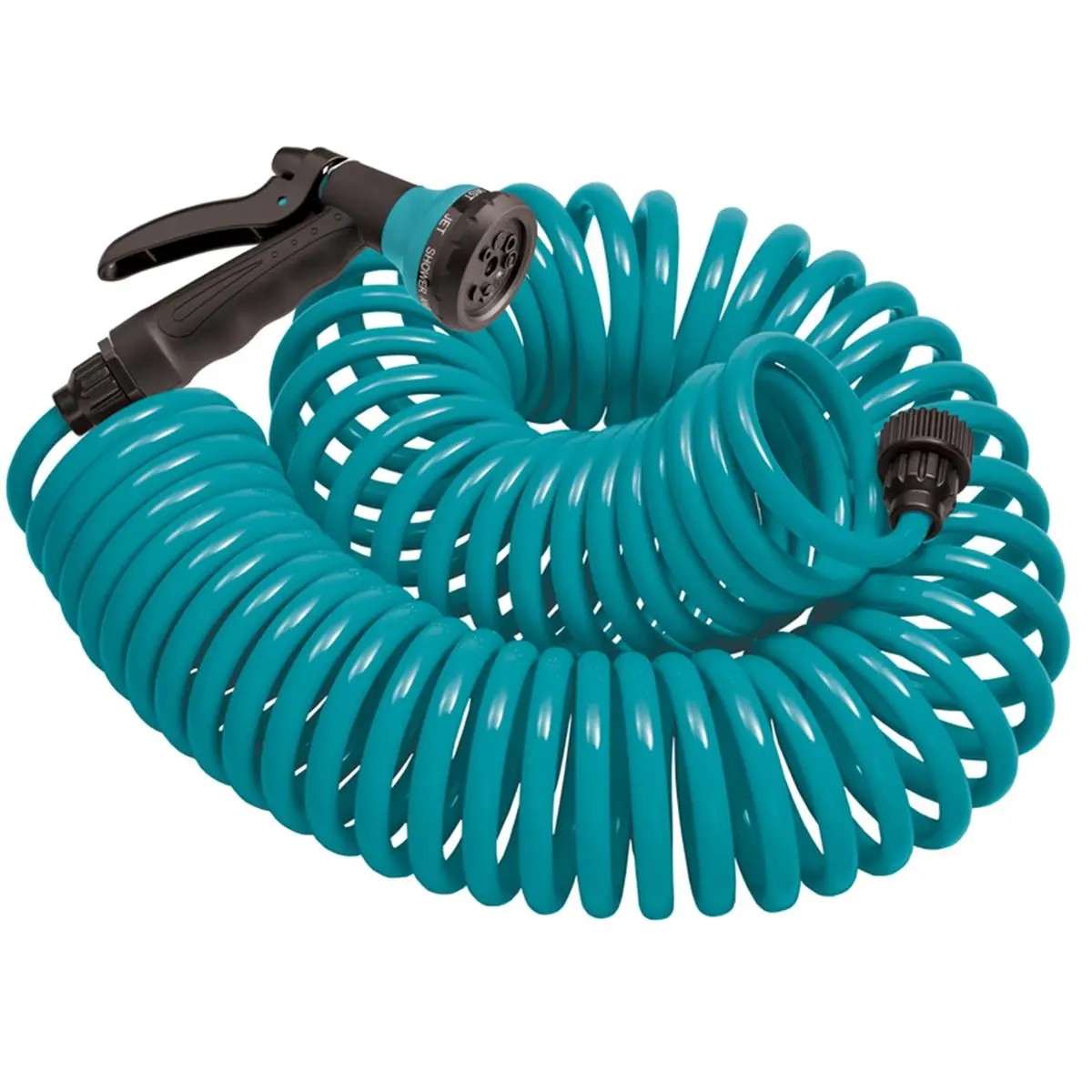 Orbit Blue Polyurethane Tangle-Free Coil Garden Hose Combo, 0.375 In. (3/8 In.) x 50 Ft. with Locking Clip, Outdoor 8-Pattern Sprayer with Spray Control, Ideal for Lawn Care, Gift for Gardeners, Busy Gardeners