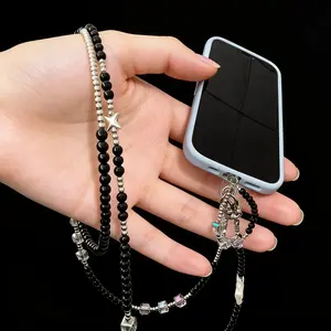 Fashion Portable Beaded Phone Chain + Dust Plug Pendant, Trendy Bow Crystal Crossbody Butterfly Charm, Durable Copy Design