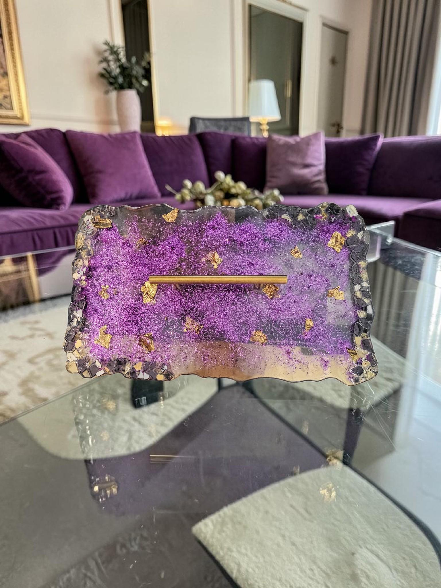 Home Decor 3D crystallized Purple and Gold Colored tray Home Decor 3D crystallized Purple and Gold Colored tray