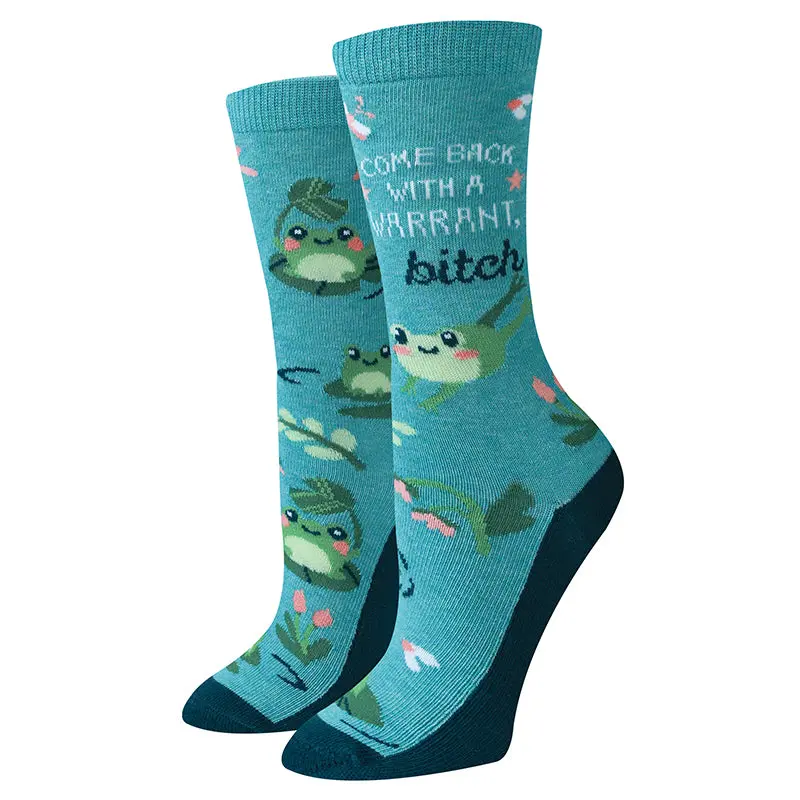 Come Back with a Warrant Frog Socks