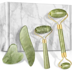 4Pcs Jade Roller & Gua Sha Set with Facial Roller Massager, Gua Sha Scraping Tool, Jade Stone for Anti-Aging, Slimming & Firming