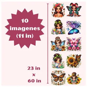G31 Butterfly Girls / Mariposas Hot Peel DTF Gang Sheet 23x60 Detailed Transfers
