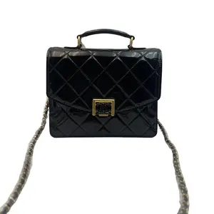 Pre-owned CHANEL hz8 Black Patent Leather Chip Vintage Messenger Crossbody Bag 61934