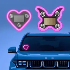 Solar Powered LED Heart Shape Window Decorative C-Pillar Neon Light - Eco-Friendly Wireless Ambient Light for Car Interior Decor, 5 Lighting Model Modern Stylish Design with Suction Cup, Car Accessories