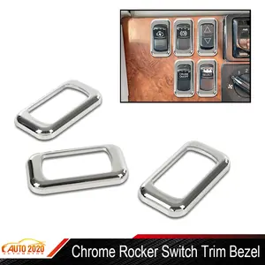 3PCS Chrome Rocker Switch Trim Bezel Fit For Peterbilt Kenworth Freightliner