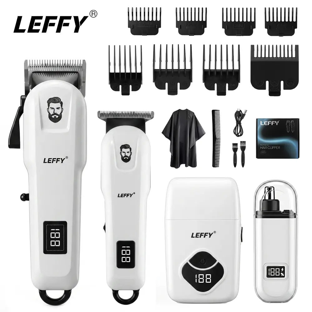 LEFFY Men’s Cordless Electric Hair Clipper Kit - USB Fast Charge, LCD Display, Titanium Blade, Portable Home Barber Tool, Premium Grooming Gift for Dad (Ideal Father's Day, Christmas, Birthday Present)
