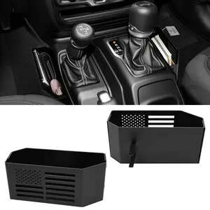 Upgrade Metal Gear Shift Center Console Organizer for Jeep Wrangler Accessories & Gladiator JL JLU 2026-2018 Rubicon Sahara 4xe Storage Box Tray with Flag Logo Not for JK/JKU jeep gladiator accessory