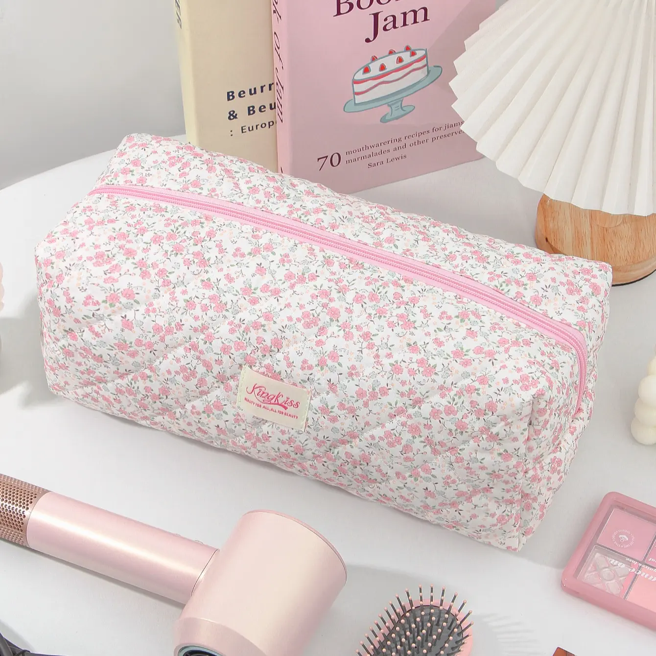 Cute Floral Hair Dryer Storage Bag, Portable Curling Iron Organizer, Travel Makeup Bag, Travel Cosmetic Bags, Large Capacity Dustproof Cosmetic Pouch, Cosmetics Organizer, Vintage Vanity Bag, Travel Accessory, Travel Essentials