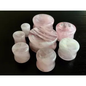 PAIR of Stunning Organic Concave Rose Quartz Pink Stone Plugs - Gauges 0g (8mm) up to 1" (25mm)