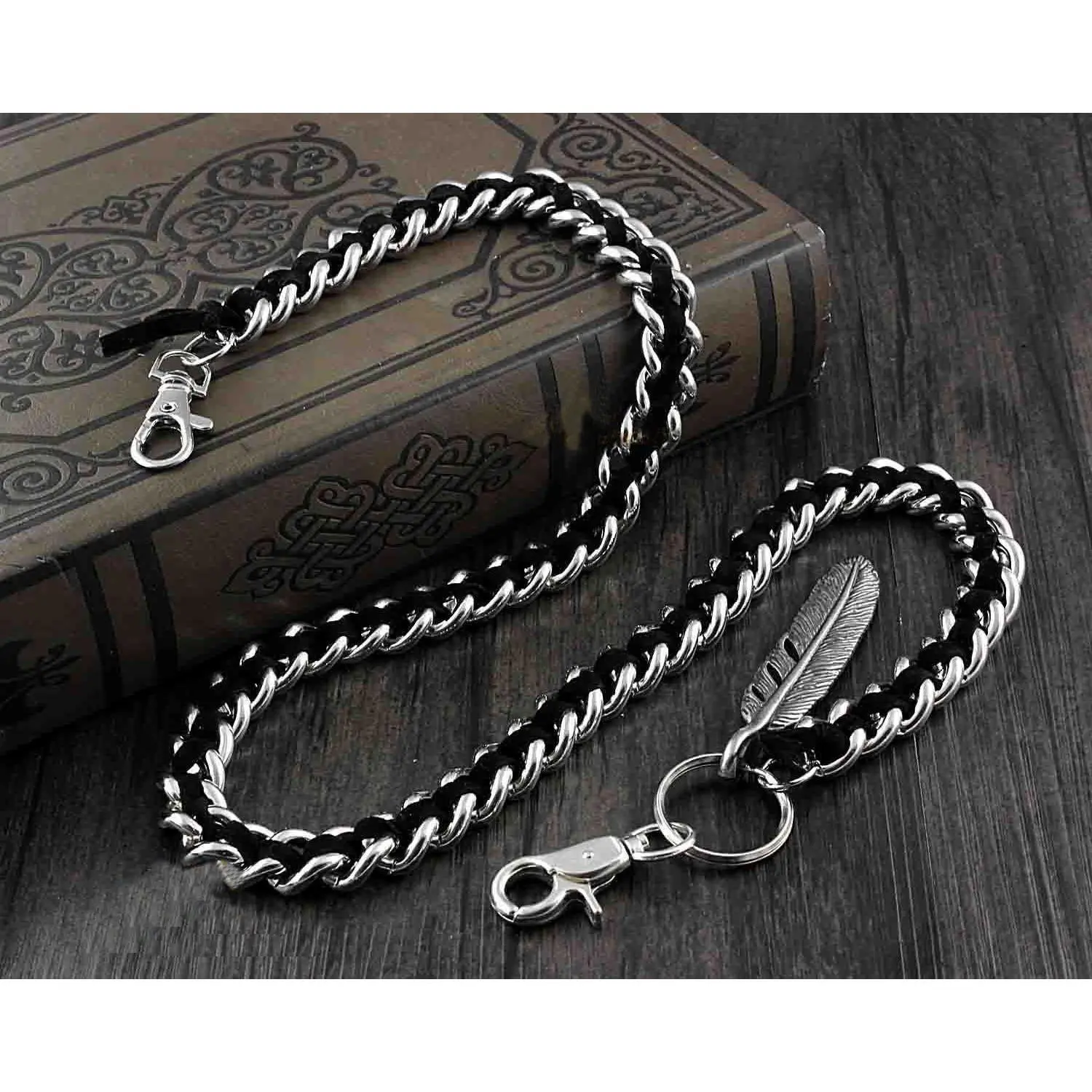 Leather Braided Biker Trucker Pants Fob Keychain Jean Wallet Chain