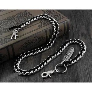 Leather Braided Biker Trucker Pants Fob Keychain Jean Wallet Chain