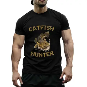Catfish Hunter Men's T-Shirt - 100 Cotton, Crew Neck, Short Sleeve, Casual Fit with Unique Catfish Graphic Design - Perfect for Fishermen, Machine Washable - Black