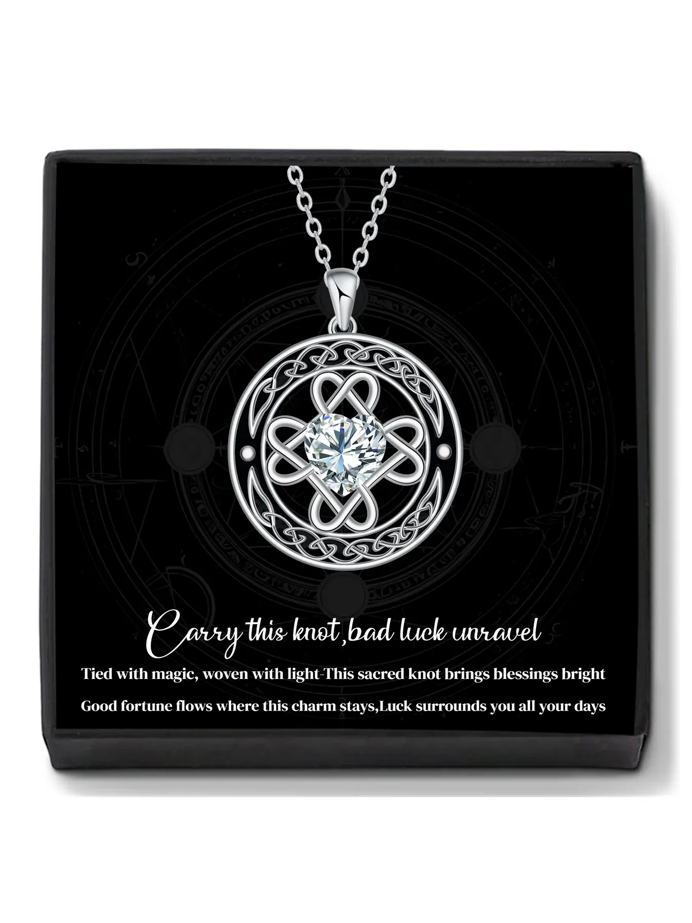 Witches Protection Knot Copper Necklace With Blessing Message Card, Good Luck Irish Knot Celtic Medallion Round Pendant Necklace, Amulet Jewelry Gift For Women Family