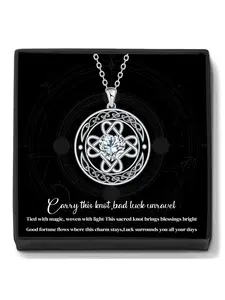 Witches Protection Knot Necklace With Blessing Message Card, Good Luck Irish Knot Celtic Medallion Round Pendant Necklace, Amulet Jewelry Gift For Women Family