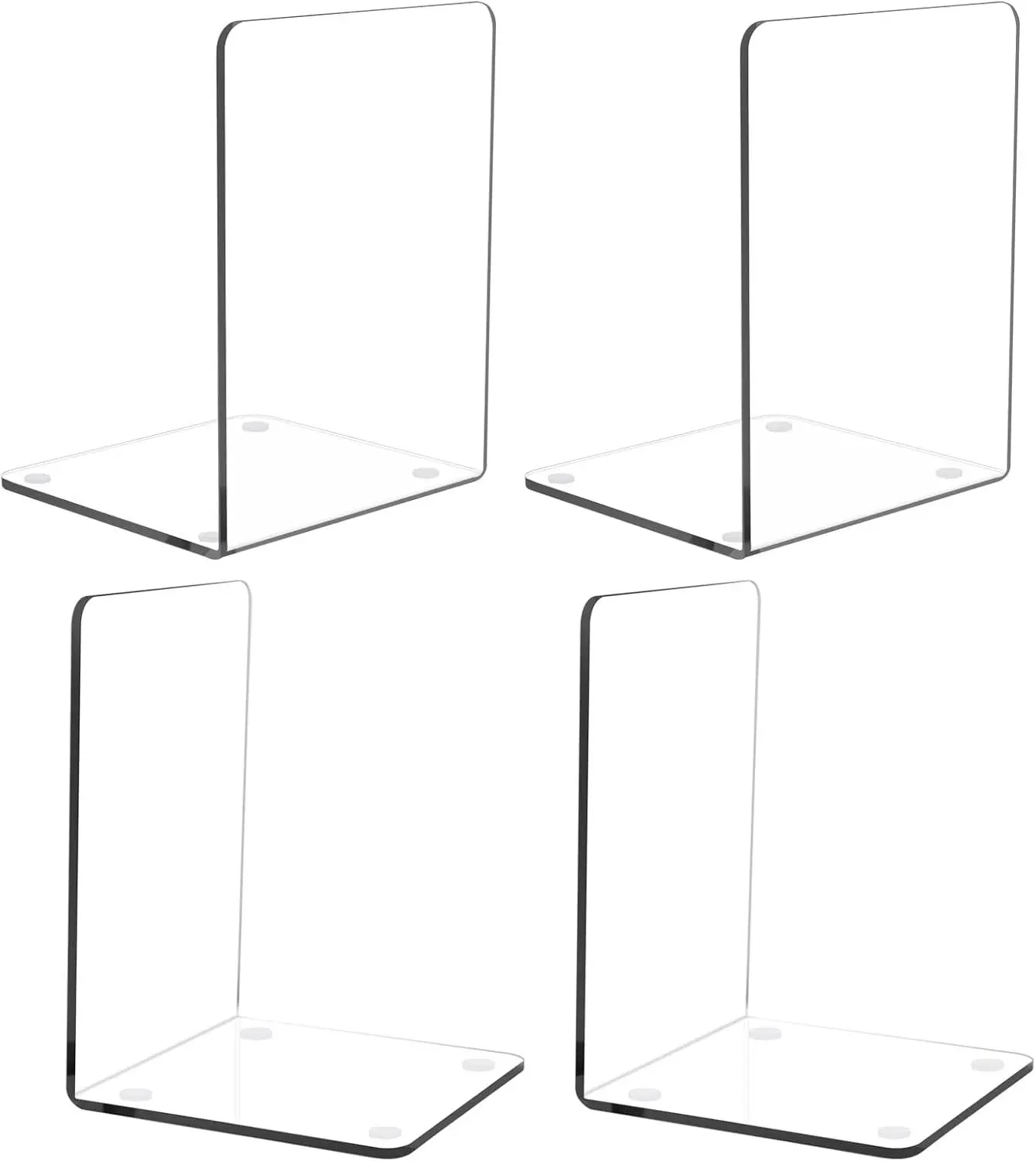 2 Pair Plastic Acrylic Bookends Pair Organizer Bookshelf Decor Decorative Bedroom Library Office School Supplies Stationery Gift (3.54x4.72x6.7 Inch)