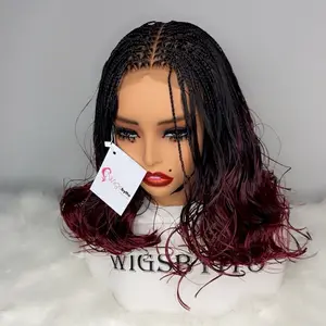 WIGSBYITO 6*6 Human hair Closure Spanish Messy Boho bob Black and burgundy 10/12inches