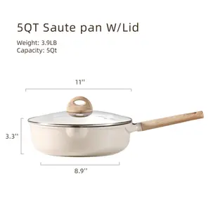 Bon Appetit Nonstick Granite Skillets and Frying Pans 19.09 with Handle and Knob in Wooden Soft Touch Cookware