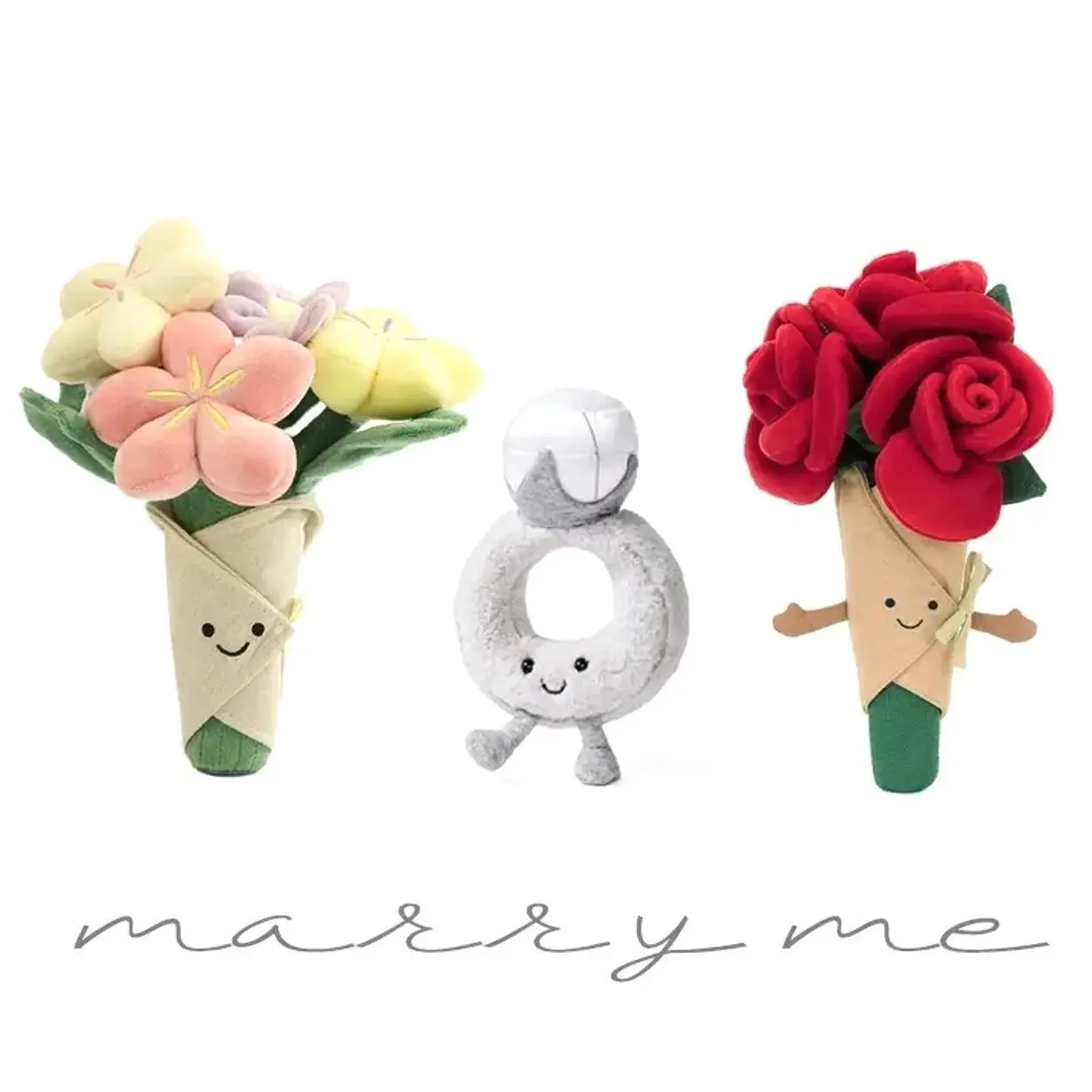 JellyCat Amuseables Rose Bouquet Plush Soft Stuffed Floral Gift for All Ages, Gift with Dust Bag, Collector & New Born Gift