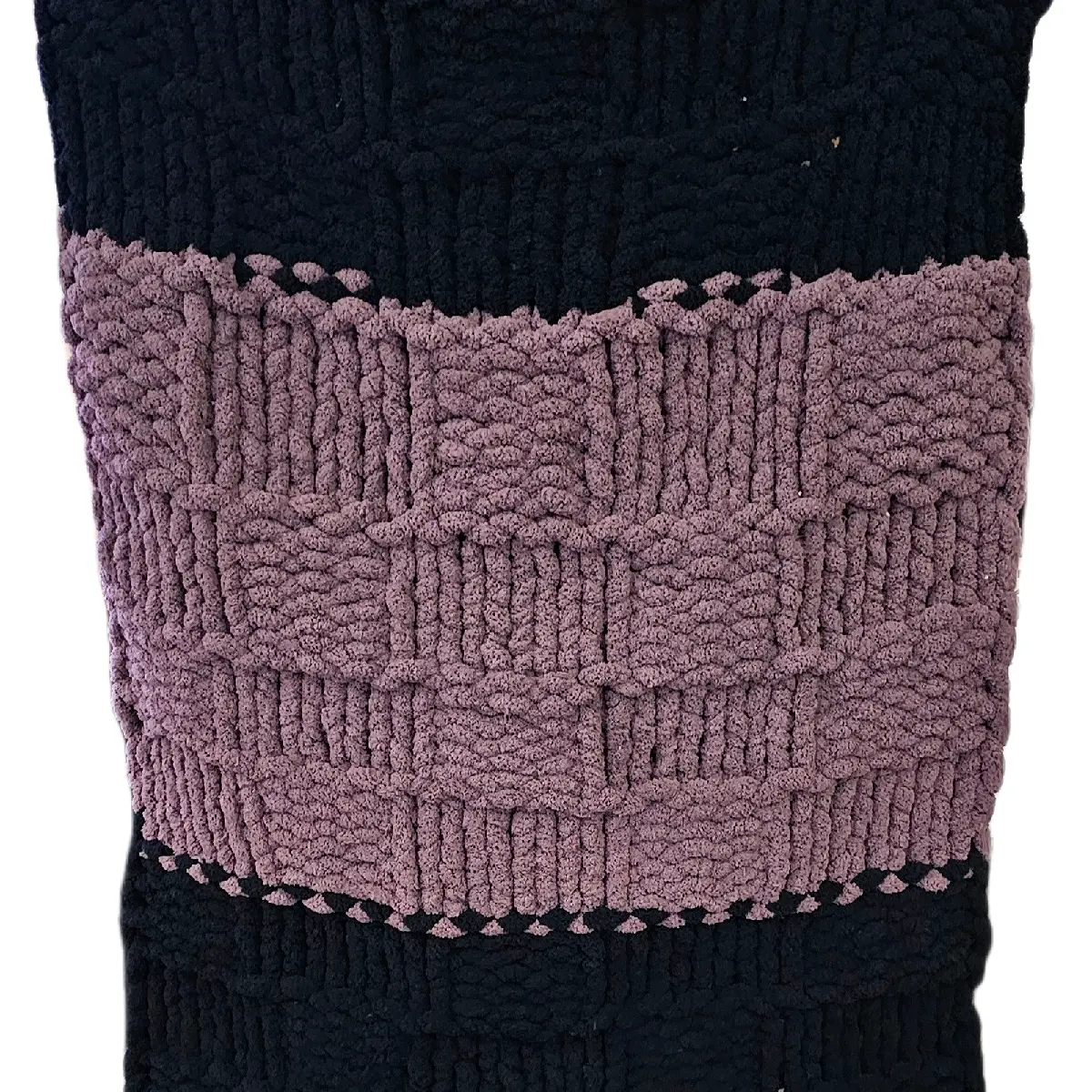 CHUNKY BLACK &Purple CHUNKY YARN Throw Blanket