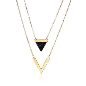 Unique Marble Chevron Double Layer Statement Necklace