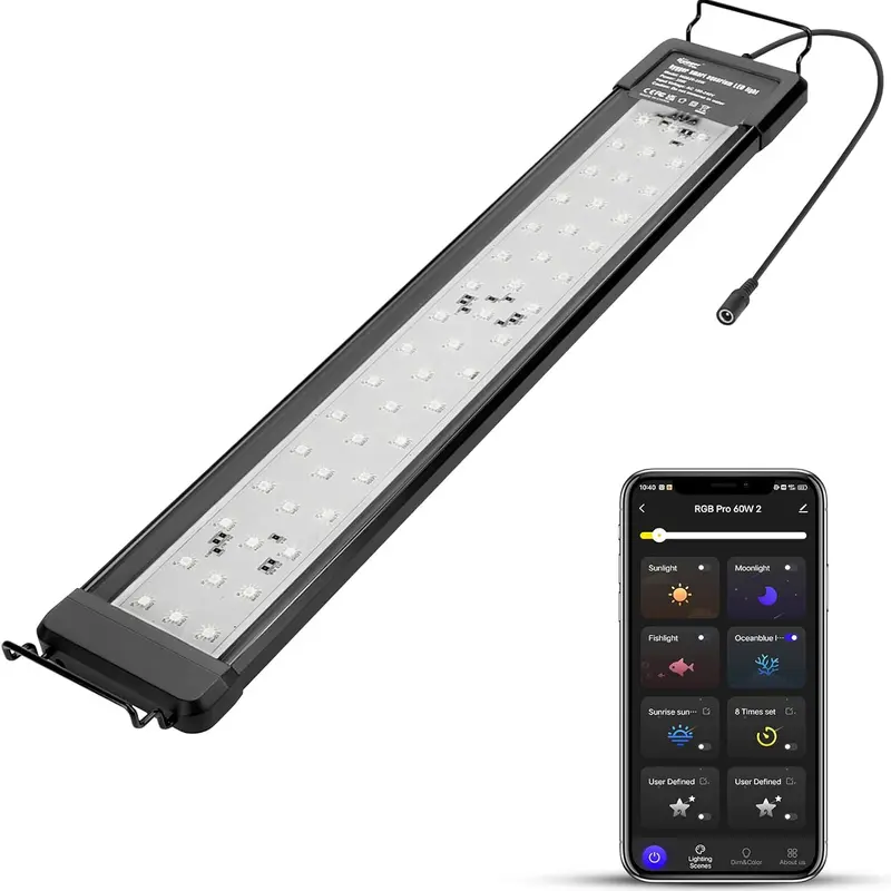 hygger Smart Aquarium LED Light for Freshwater Planted Tanks - Bluetooth App Control, CRi95 True Color, RGB Colors, 24/7 Cycle, 5 Modes, Adjustable Timer, Stepless Brightness, Power-Off Memory, Waterproof, Plug-and-Unplug Convenient, Scene Settings