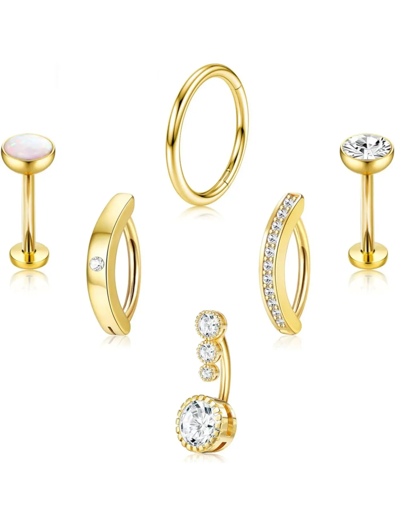 6Pcs Belly Button Rings Silver/Gold Plated Hoop Belly Rings Belly Hoops 316L Stainless Steel CZ Clicker Belly Button Piercings for Women Navel Body Belly Piercing Body Jewelry Set
