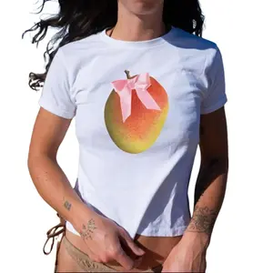 Y2K Coquette Tee, Coquette Mango Shirt, Exotic Fruit Tee, Pink Ribbon Bow Tee, Cinnamon Girl Gift