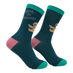 Women's Youre My Slowmate Socks Funny Sarcastic Valentines Day Sloth Graphic Novelty Footwear for Ladies Funny Graphic Socks Comfortable Fitted Spandex Cotton