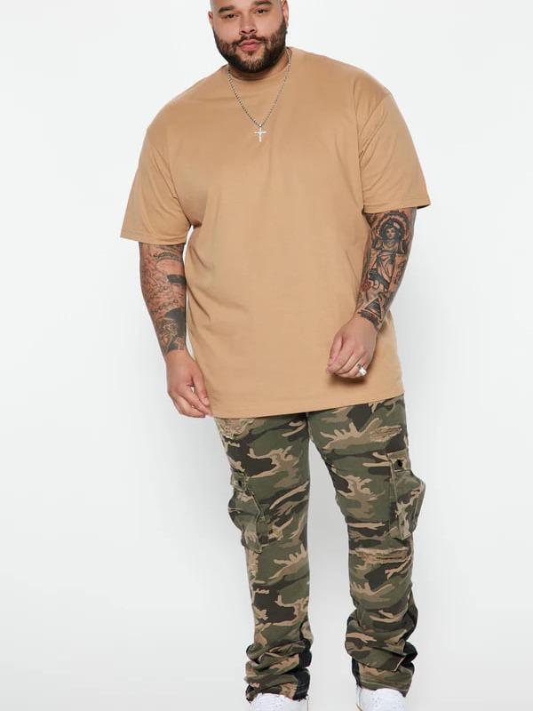 Contrast Skinny Stacked Flared Cargo Pants - Camouflage